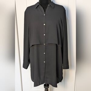 J. Jill Women's Black Button Front Chiffon Layered Tunic Long Sleeve Size Large
